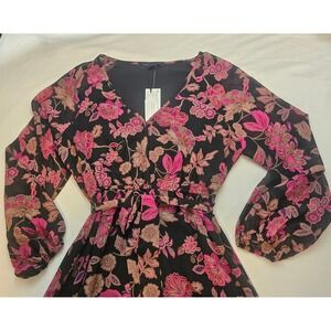 Sanctuary S Small V-Neck Fabric Belt Elastic Waist Short Floral Dress NWT 1351